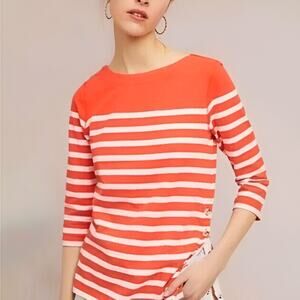 Anthropologie Maeve Womens Casual Bonnie Boat Neck Striped 3/4‎ Sleeve Top XL